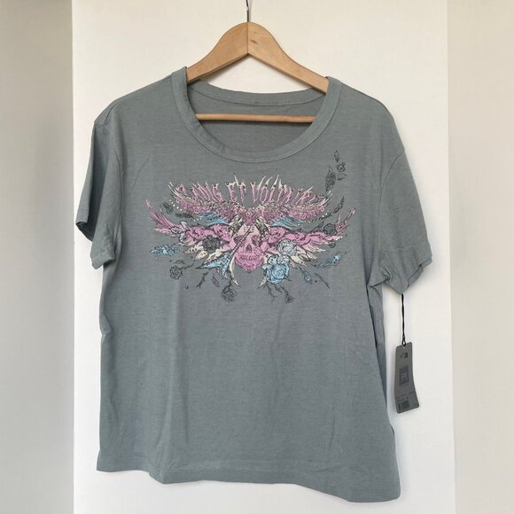 Zadig & Voltaire Marta Tee Womens Blue Beaded Skull Wings Graphic Top - Picture 2 of 7